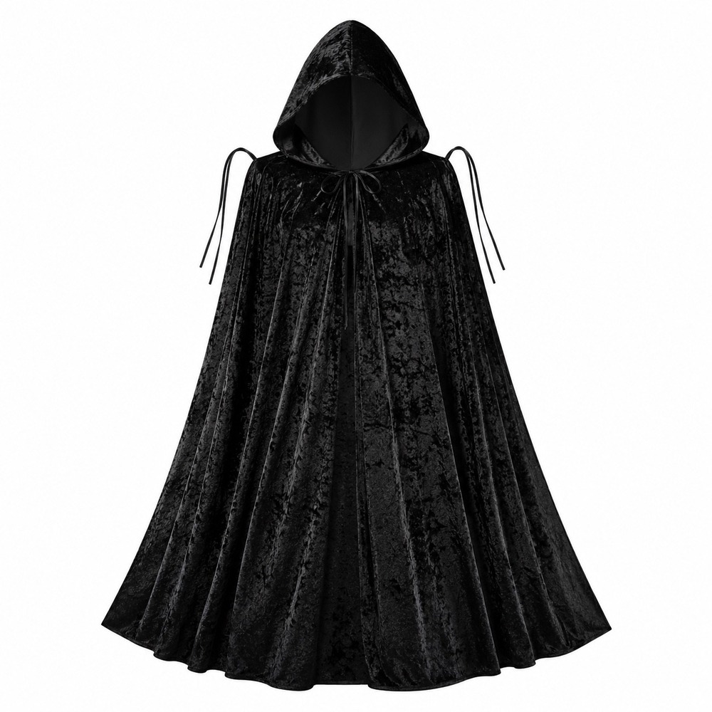 Way to Celebrate Black Velvet Hooded Cape Adult One Size Vampire Witch Costume
